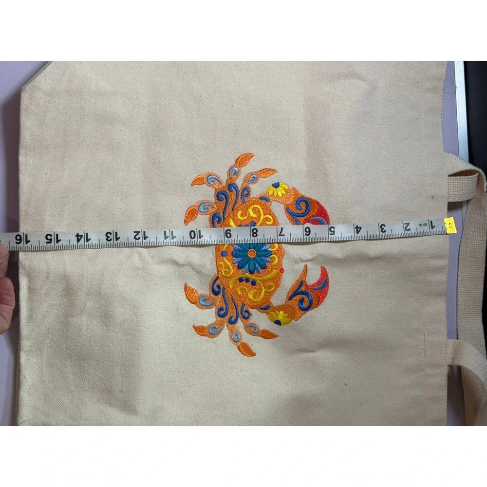 Embroidered Crab Canvas Tote Bag Coastal Beach Reusable Shopper‎